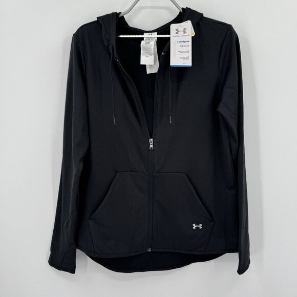 Under Armour Cold Gear Full Zip Hooded Jacket sz M Women's in Black Fleece Lined - Picture 1 of 11